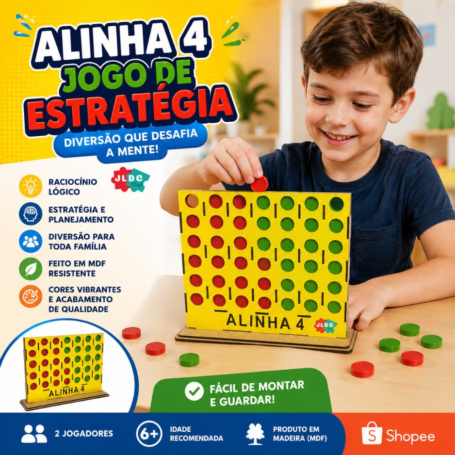 Jogo 4 na Linha - Desenvolve Raciocínio Lógico e Estratégia