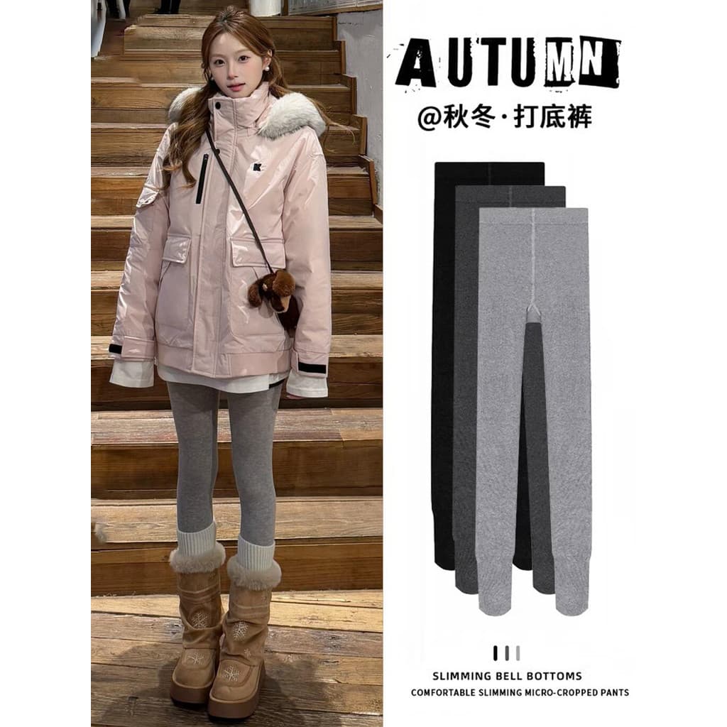 Cinza forro de lã Leggings feminino outono inverno 2025 novo estilo cintura alta mais magro olhar magro-ajuste quente en