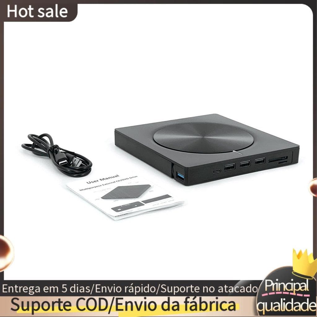 Queimador Portátil Externo USB3.0/Tipo-C Dvd-Rw Disco Unidade Óptica Rom Multifuncional De , Fácil De Usar Acabamento Fi