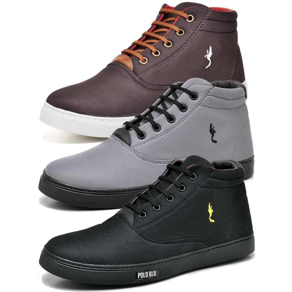 Tênis Masculino Casual Cano Alto Kit 3 Pares Leve Confortável