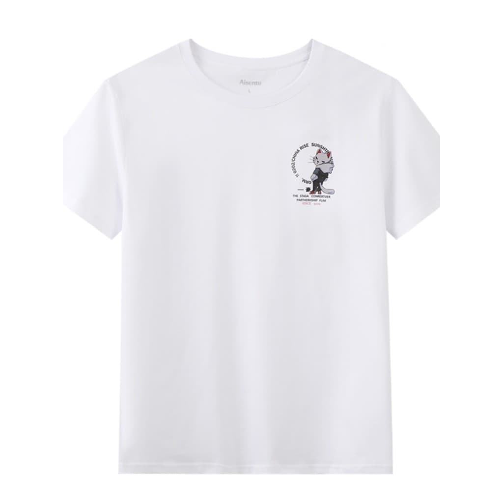 Street Wear puro algodão confortável respirável masculino de manga curta gato dos desenhos animados na moda camiseta Cas