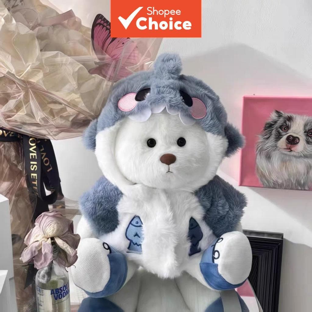 Brinquedo de Pelúcia de Tubarão Transformável em Urso - Presente Criativo para Aniversário de Crianças, Boneca Macia de
