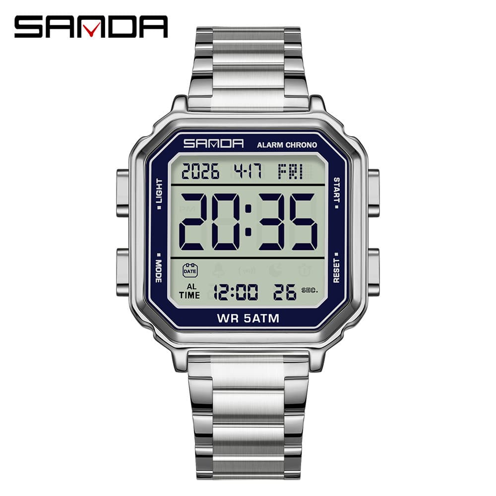 2026 SANDA SD6379 Moda Masculina Relógio Eletrônico Calendário Luz Noturna Cronômetro Temporizador Despertador Digital E