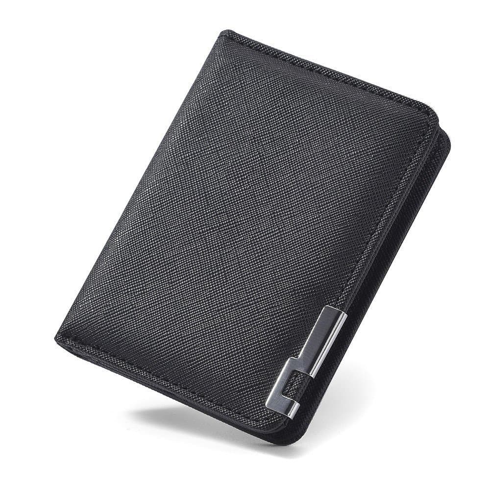 Carteira Masculina, Carteira Curta de Couro com Borda de Ferro e Padrão Cruzado, Carteira com Múltiplos Compartimentos p