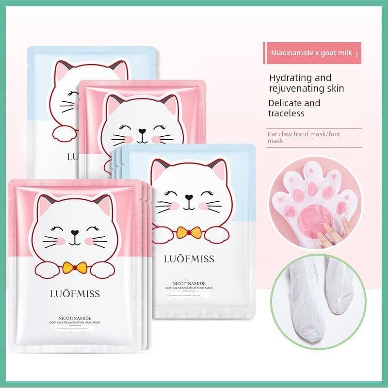 Genuíno Luofanmeixi niacinamida leite de cabra rejuvenescedor gato garra máscara de mão máscara de pé hidratante suave b