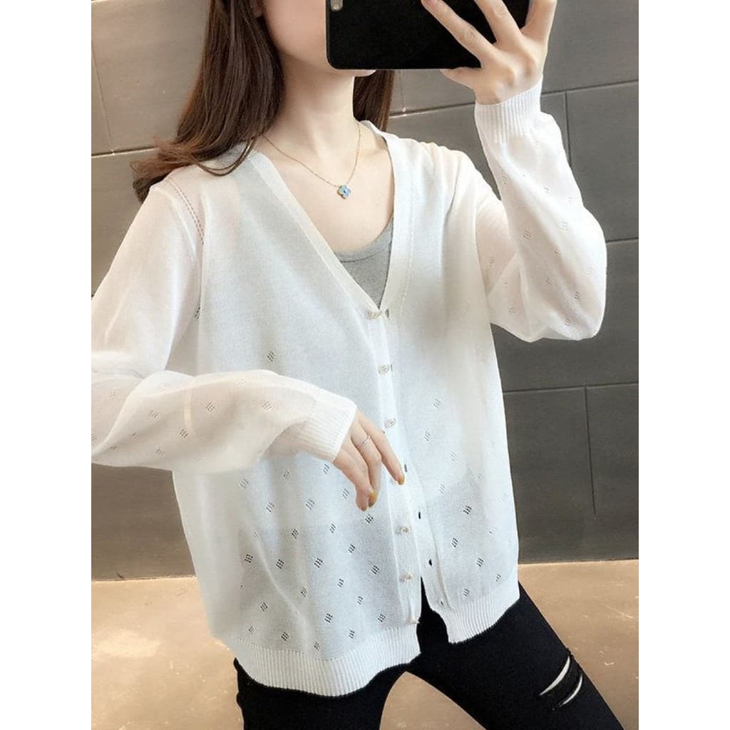 2026 novo estilo de seda gelo oco Cardigan feminino estilo fino exterior protetor solar roupas femininas soltas de manga