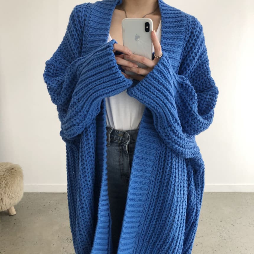 Outono inverno longo Cardigan cor sólida europeu americano feminino malha moda camisola feminina