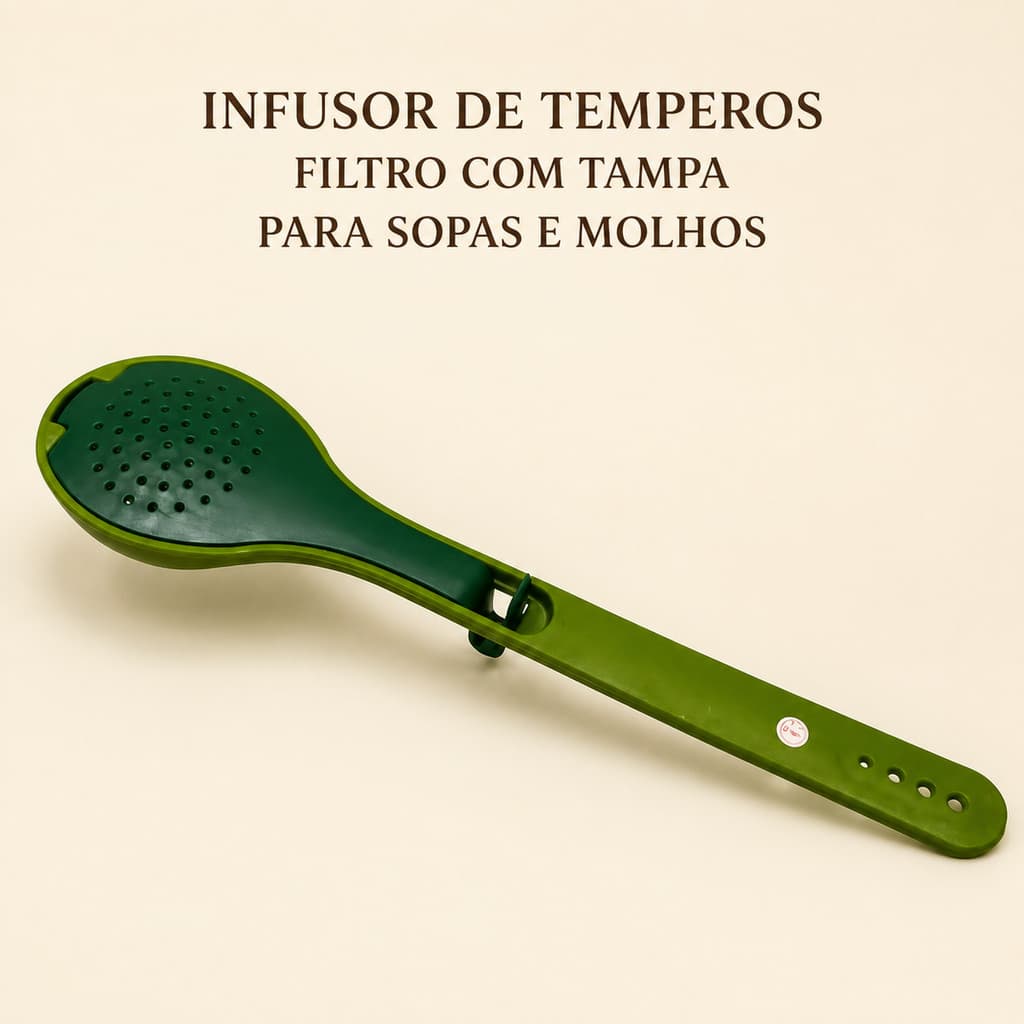Colher com Tampa Perfurada e Cabo Longo para Cozinha