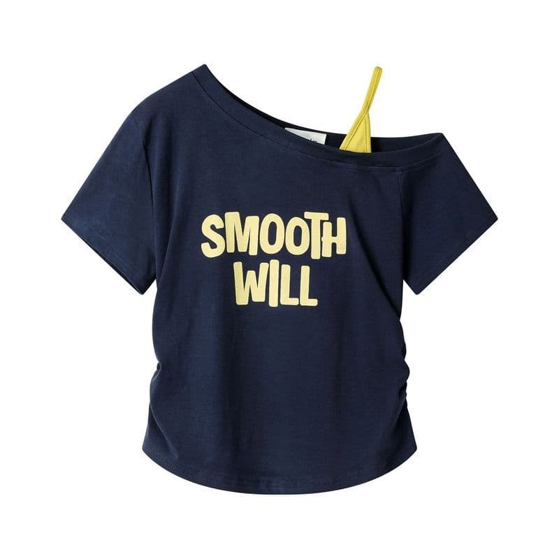 Estilo coreano gola Diagonal fora do ombro de manga curta camiseta verão feminino High-End sentimento temperamento magro