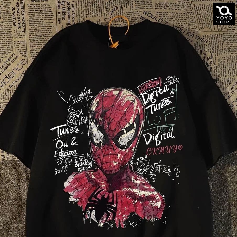 BEAST FASHION unissex oversized Camiseta Anime Aranha em Estilo Desenho Sketch e Grafites Preto Camisa
