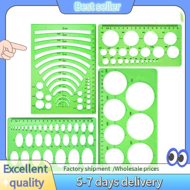 Modelo De Réguas De Plástico , 4 Peças , Círculo Oval , Raio , Modelos De Desenho Para E Material Escolar , Verde Limpo