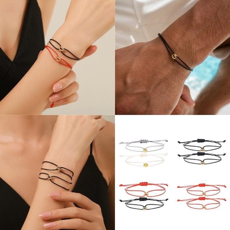 QUIM 2 Peças Pulseiras De Casal Feitas À Mão Contas Da Sorte Ajustável Tecido Trançado Corda Corrente Joias