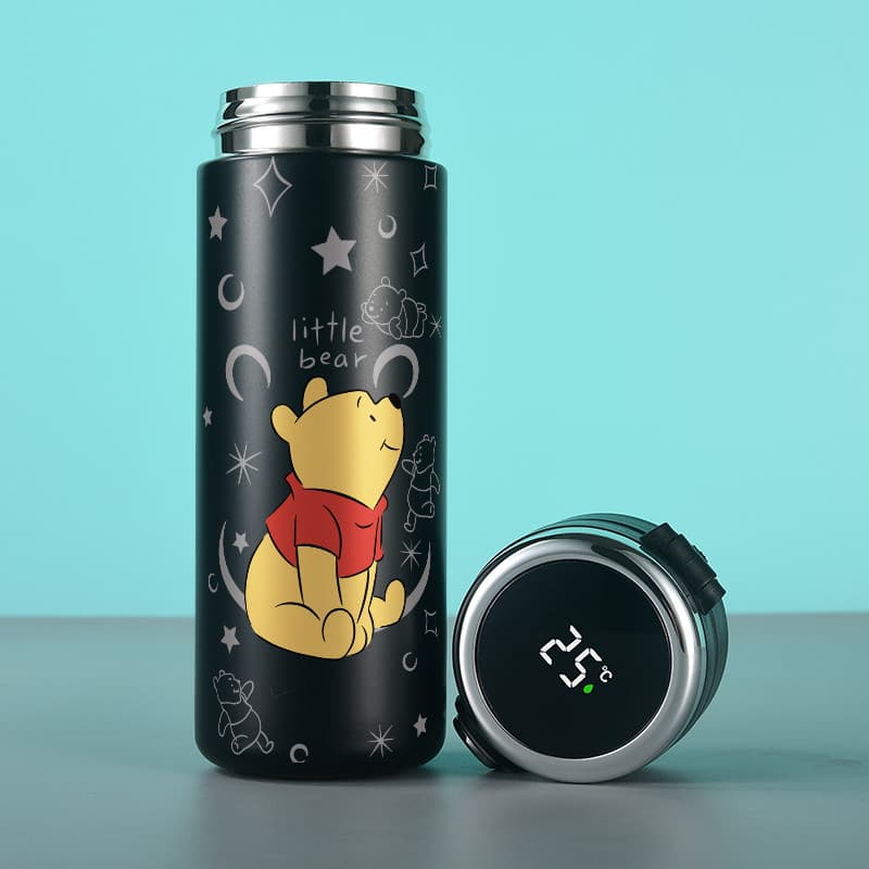 Garrafa térmica estampa de urso 420ml aço inoxidável com termômetro digital e trava de segurança