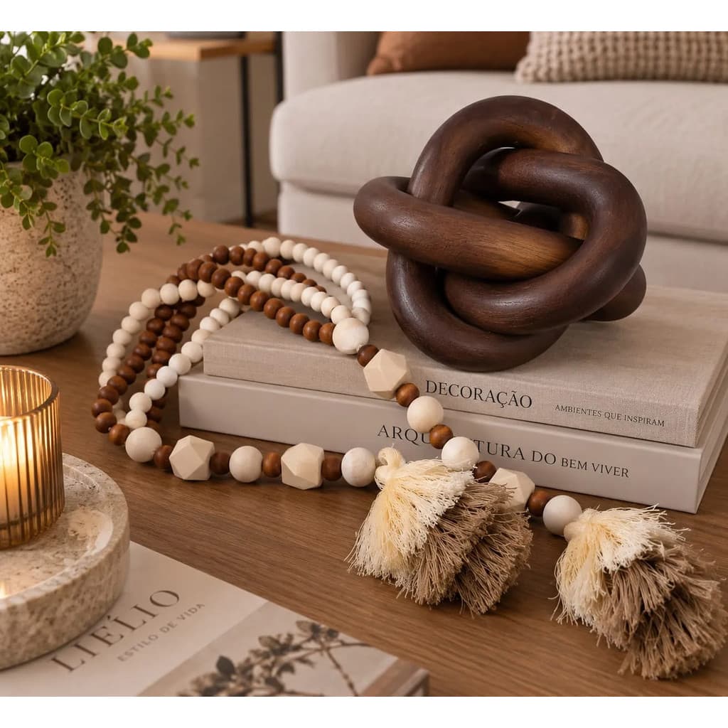 Decoraçao De Mesa Colar + Adorno Elo Em Madeira Sala Home