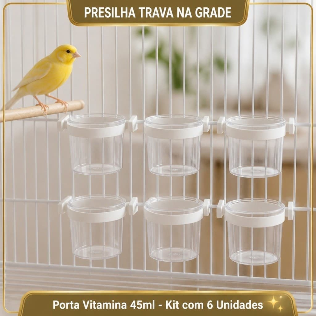 🐦Kit 6 Porta Vitamina Comedouro Bebedouro Presilha Médio Pássaros Gaiola Canário Periquito Água💧