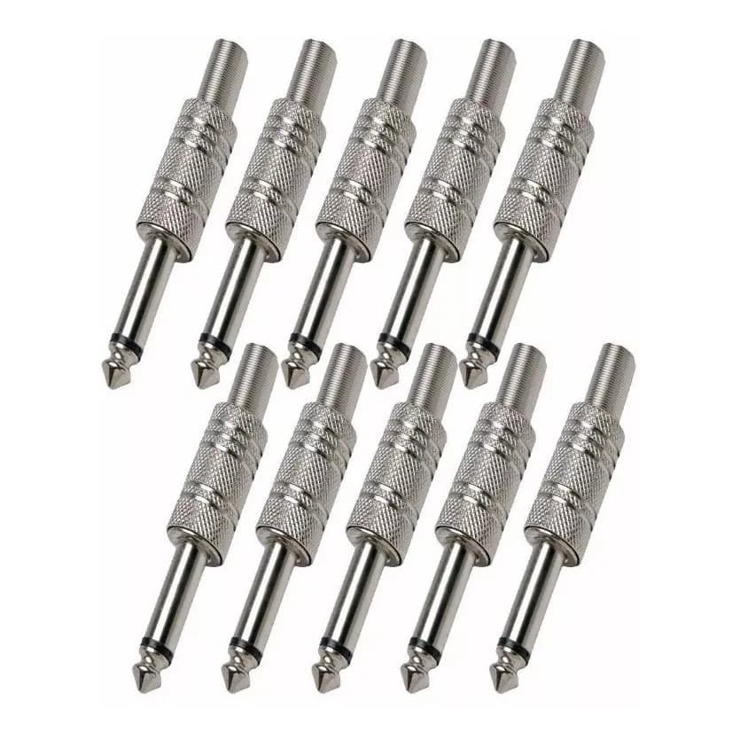 2x Kit 10 Plugs P10 Mono Metálicos Guitarra Violão Baixo