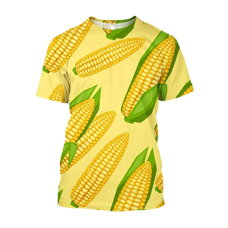 Camiseta De Milho Criativa Impressa Em 3D Para Homens Com Padrão De Vegetais Frescos , Camisetas De Verão Grandes Dimens