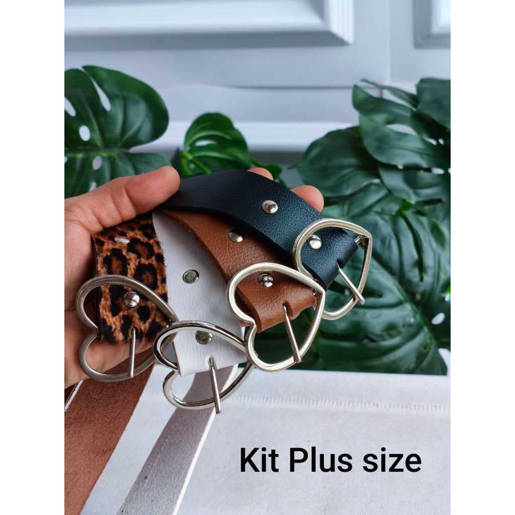 Kit Cinto Feminino Plus size Coração Simples Fivela Prata moda blogueira 4 peças