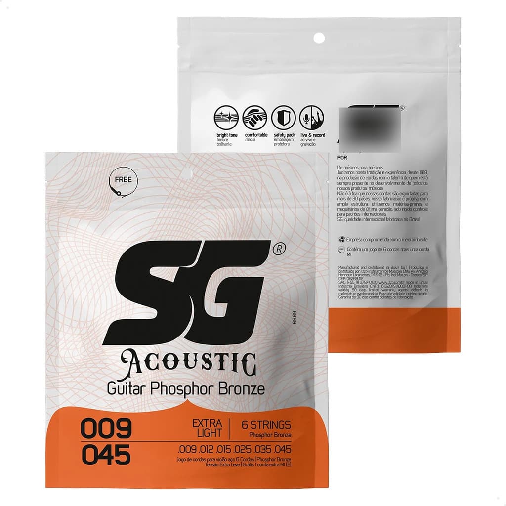 Encordoamento Para Violão Sg Bronze Fosforo 0.009 - 0.045