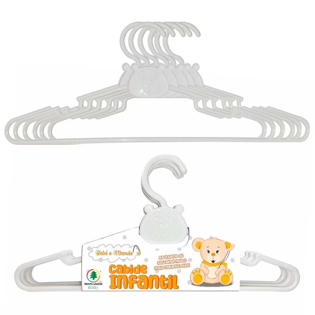 Conjunto 5 Cabides Branco Ursinho Linha Bebê e Mamãe Para Quarto Infantil - Monte Líbano
