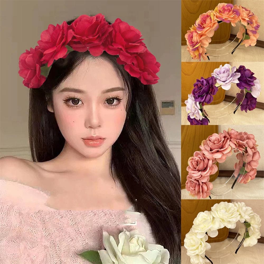 Floral Rosa Flor Grinalda Coroa Headbands Guirlanda Festa De Casamento Headpiece , Feminino Festival De Cabelo