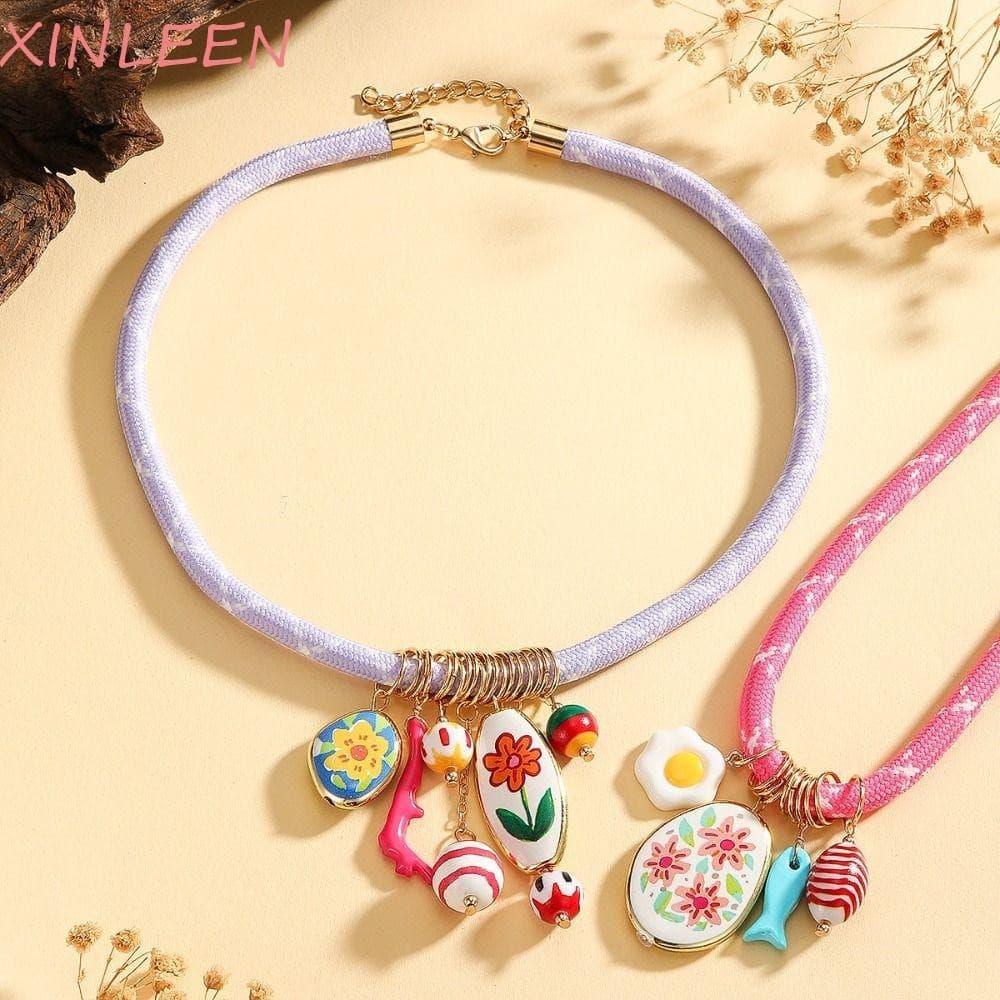 Colar Com Pingente De Flor De Resina XINLEEN , Conjunto De Estilo Étnico De Corda De Nylon , Hip Hop