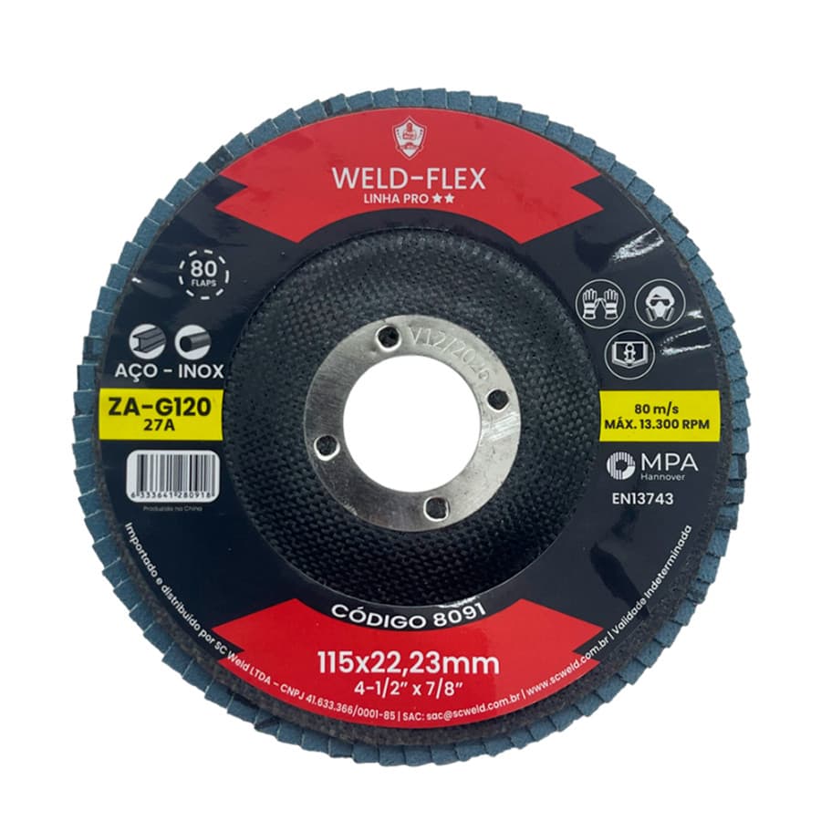 Disco Flap de Fibra Cônico 4.12" Grão 120 115 x 22,23mm SC Weld PRO 8091