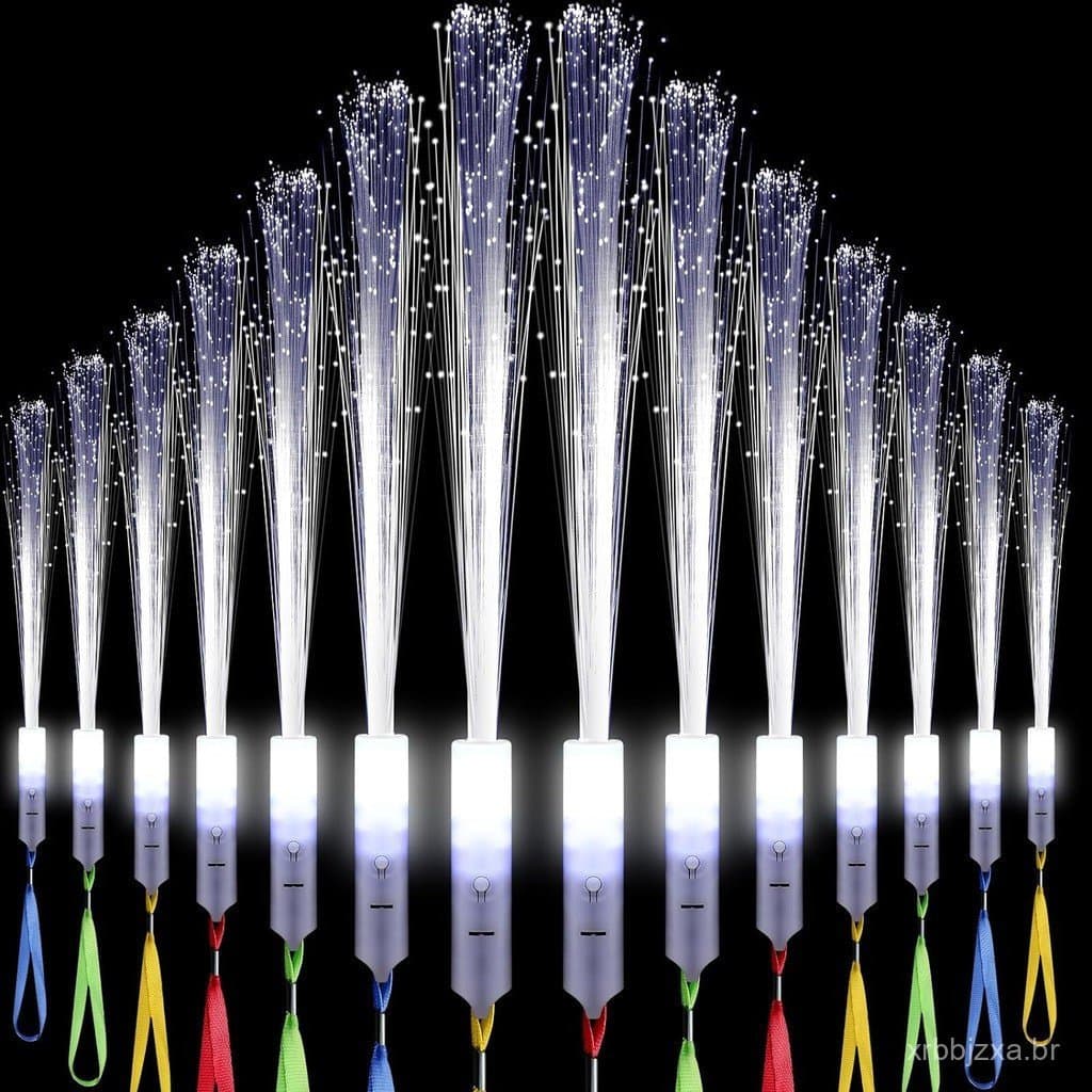 12 Unidades De Bastão De Fibra Óptica Iluminado Por LED Varinha Branca Varinhas Brilhantes Piscantes Com 3 Modos De Luz