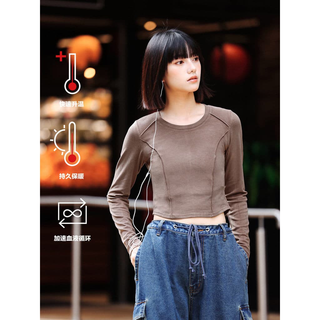 Roupas femininas da marca P PSO [manter aquecido] Tecnologia de infravermelho distante Camiseta de manga comprida tricot