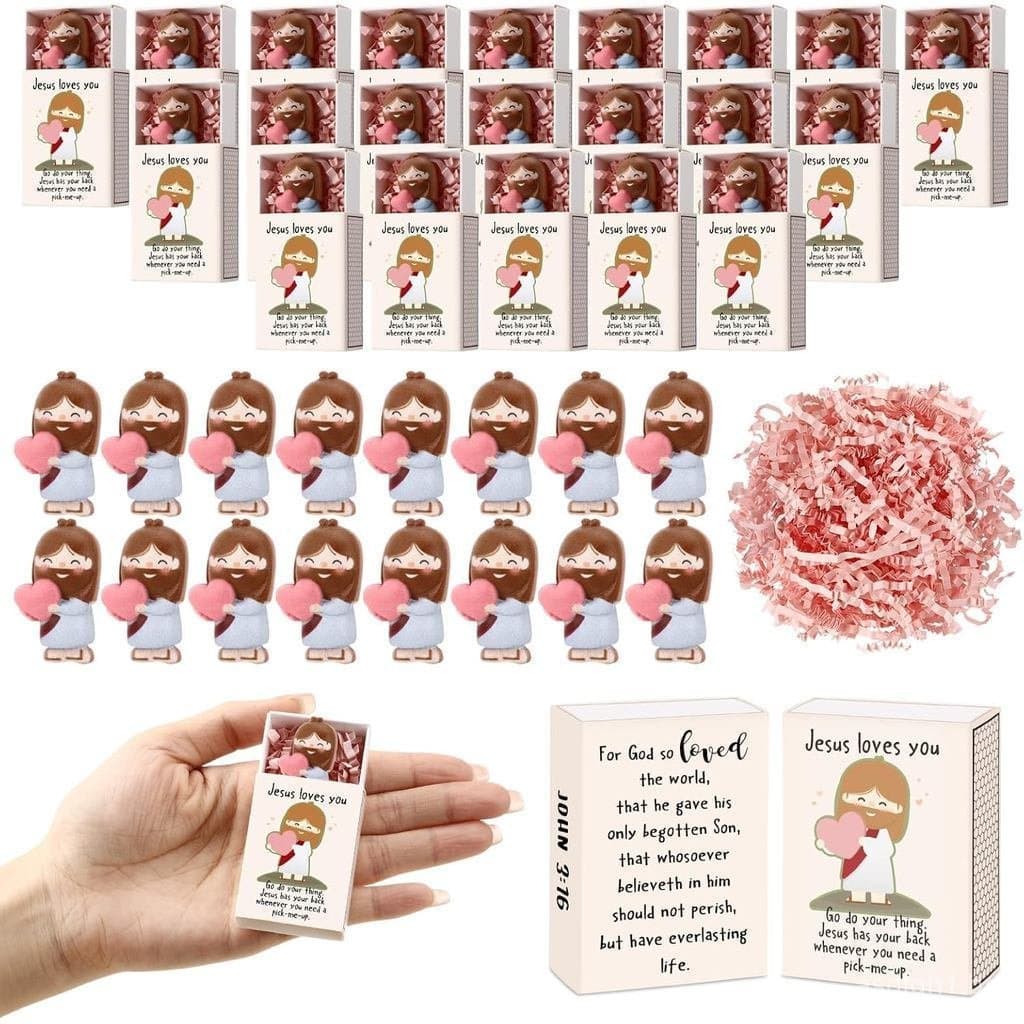 24 Presentes Cristãos Embalados para o Dia dos Namorados, Mini Estatuetas de Jesus Amoroso em Lote, Todas com Caixa de A