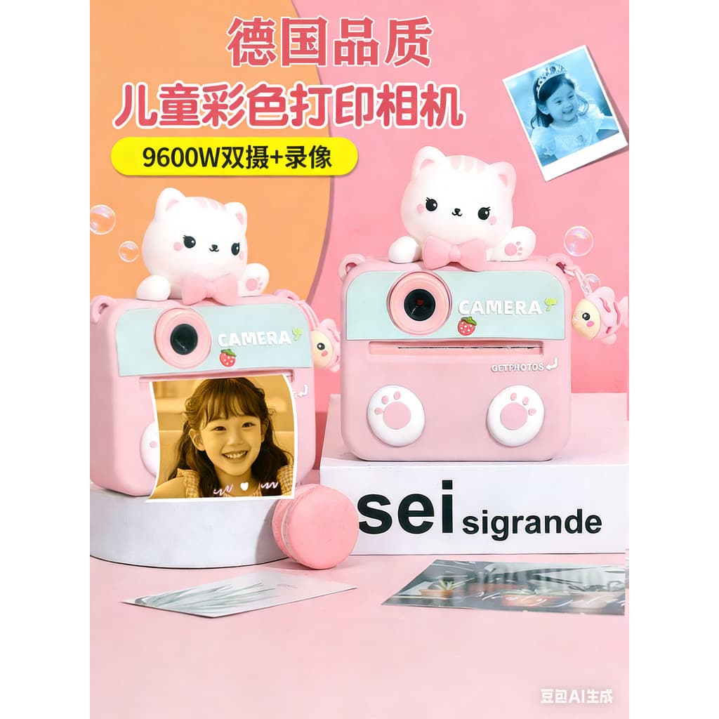 Alemanha KT Cat Câmera infantil Câmera Polaroid colorida pode tirar diretamente das fotos Impressão automática Presente