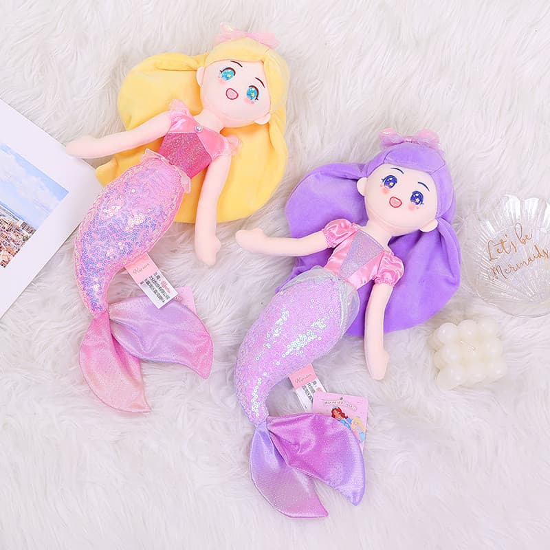 Brilhante sereia brinquedo de pelúcia pequena sereia princesa boneca reconfortante oceano Hall menina presente