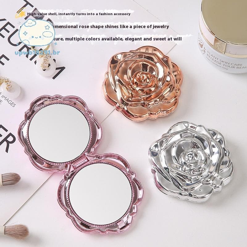 upwb 1 Pçs Portátil Mini Espelho Retro Rosa Flor Pequeno Poeta De Maquiagem Dupla Face Espelhos De Mão Compacto Ferramen