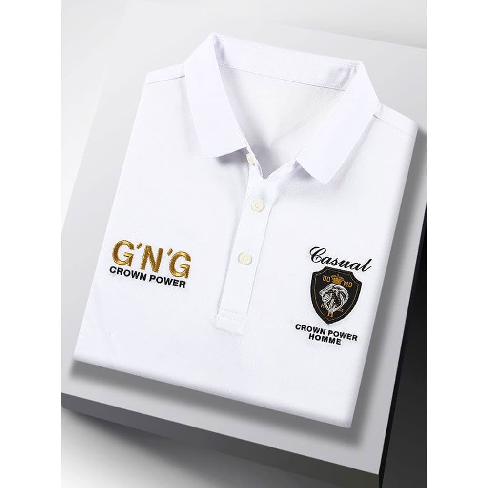 Camisa polo Paul masculina genuína branca lapela solta manga curta camiseta masculina Casual meia manga camiseta verão
