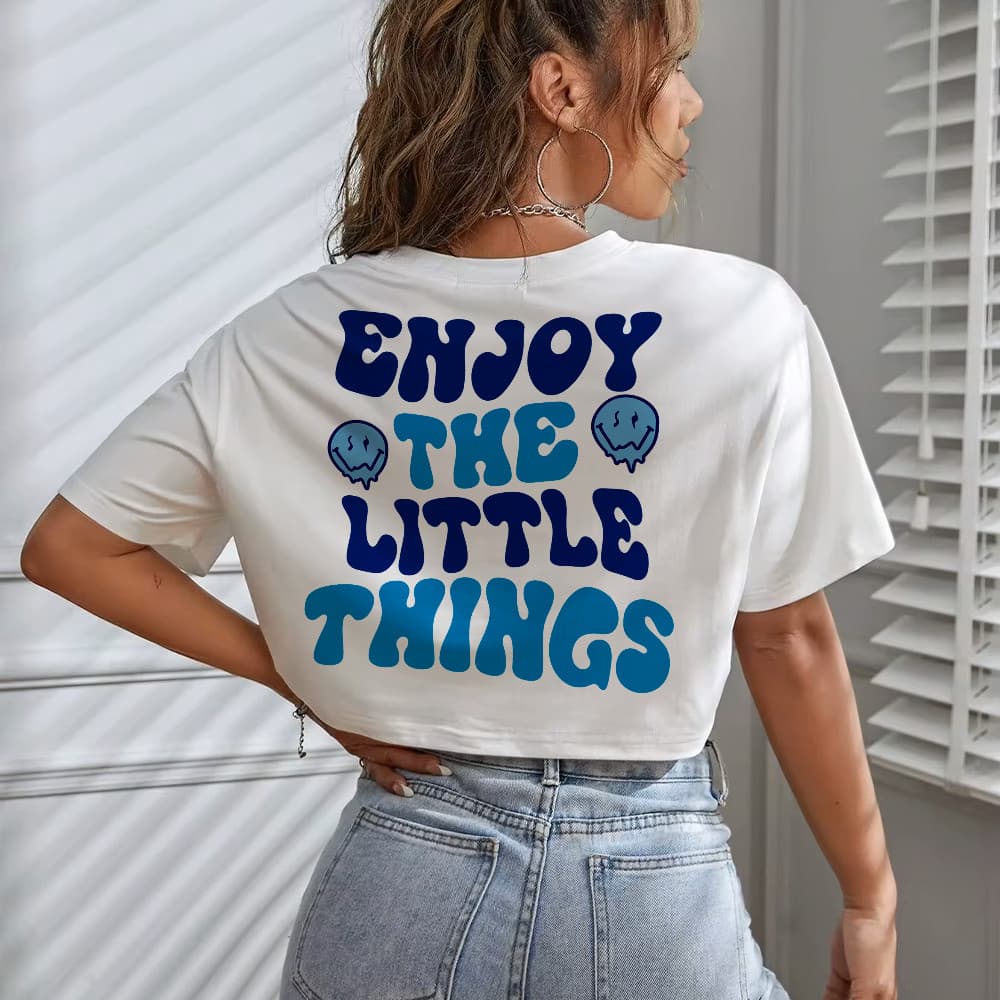 Blusa Cropped Top Estilosa Oversized Feminina Versão Frente E Costas Enjoy The Little Things Vibe Blue Unissex