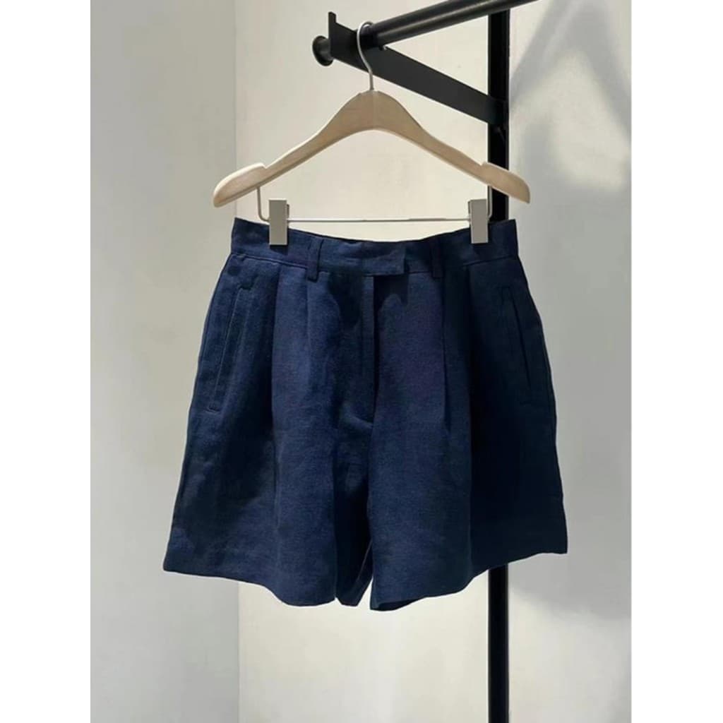 Zmo Qinghe ~ Shorts de linho drapeado de alta qualidade feminino cintura alta estilo fino Ramie calças de perna larga ci
