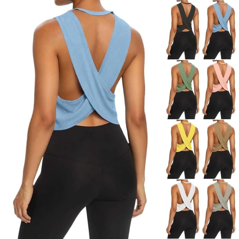 GODD Feminino Alça Larga Pescoço Sem Mangas Costas Cami Casual Yoga