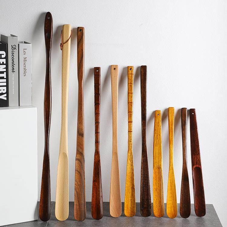 Calçadeira de bambu de madeira, alça estendida, calçadeira de bambu, levantador de sapato, alça de sapato, bomba de sapa