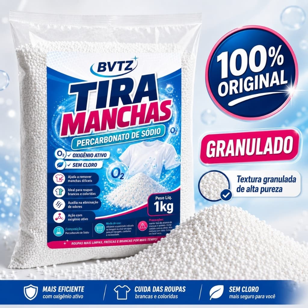 Percarbonato Puro 100% Granulado Tira Manchas Para Roupas Brancas Alvejante Branqueador Sem Cloro