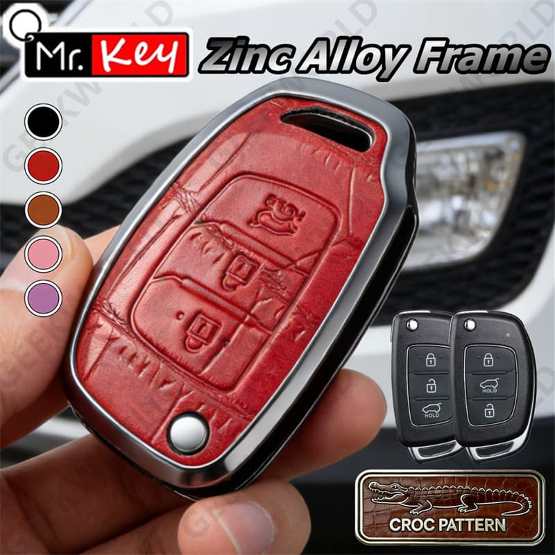 [Mr.Key] Textura De Crocodilo Hyundai Flip Key Cover Para Ix35 IX45 IX25 I10 I20 I30 HB20 Sonata Verna Solaris Santa Ela
