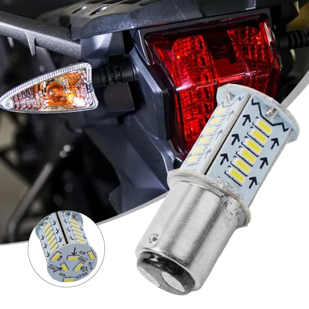 Lâmpada LED de freio para motocicleta e carro 1157, 30 luzes com efeito de água + flash direto de freio 12v OMC