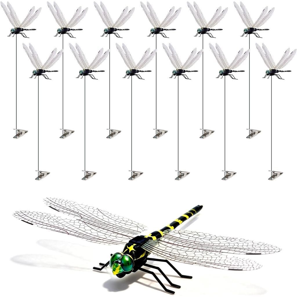 Pacote com 12 Clipes de Libélula 3D, Libélulas Artificiais com Estacas, Decorações Realistas de Libélulas de Plástico pa