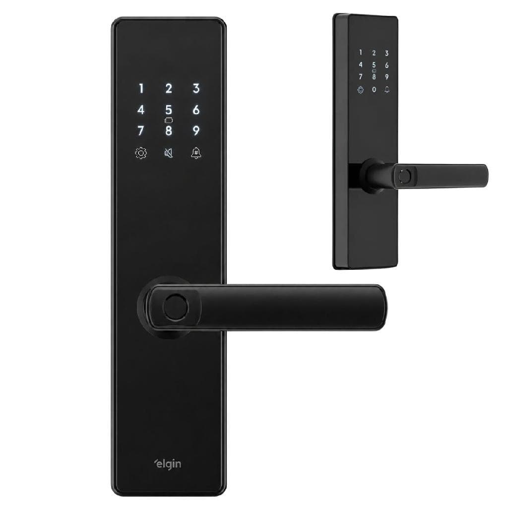 Fechadura Digital Biométrica Embutir WiFi Com App Senha Cartão Elgin Forti One E Porta Residencial Premium