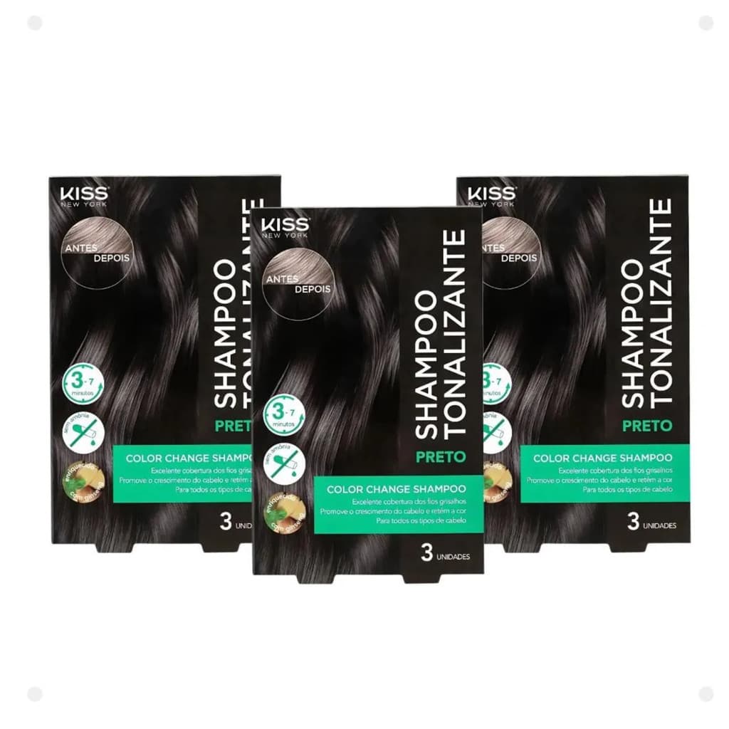 Kit 3 Shampoo Tonalizante Preto - Kiss New York Color Change