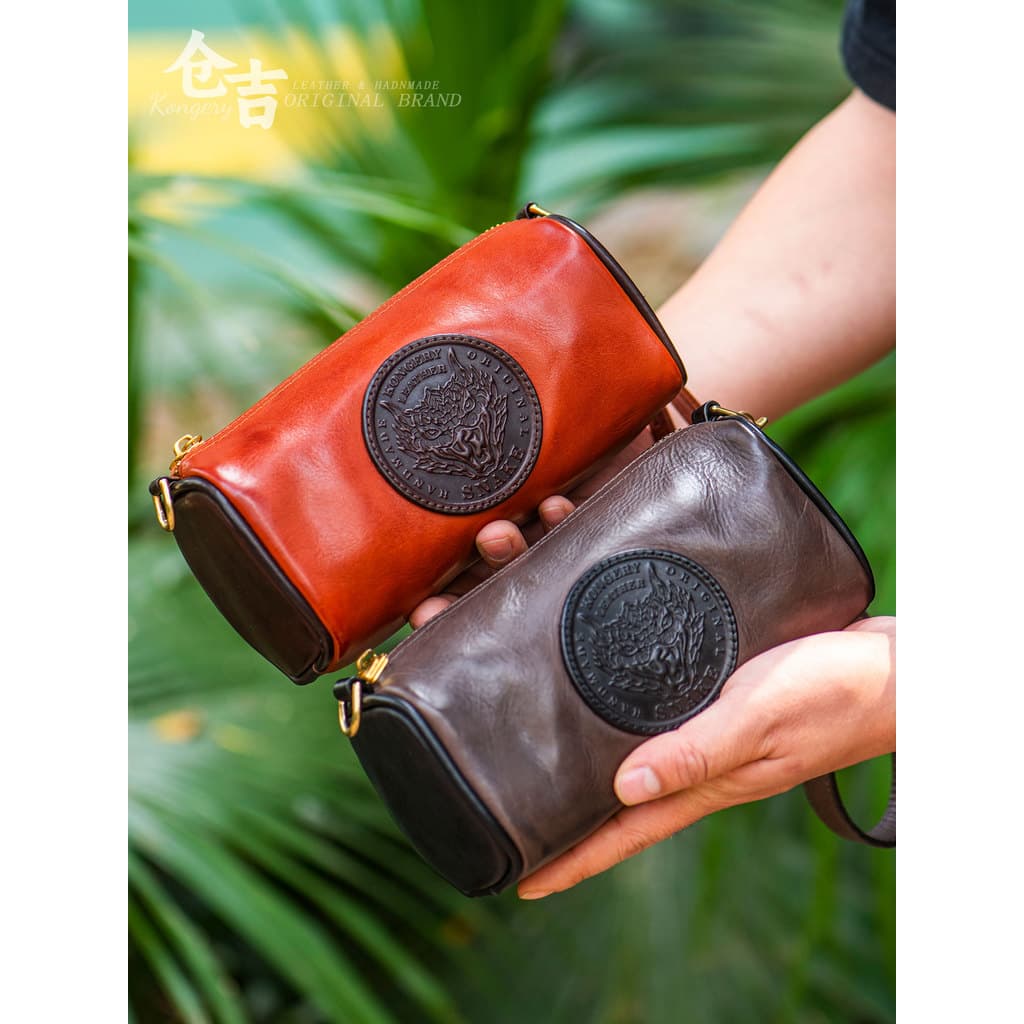 [Python Yuqiankun] Bolsa de armazenamento Wenwan!Cangyo Bolsa de armazenamento de couro genuíno feita à mão Bolsa de cos