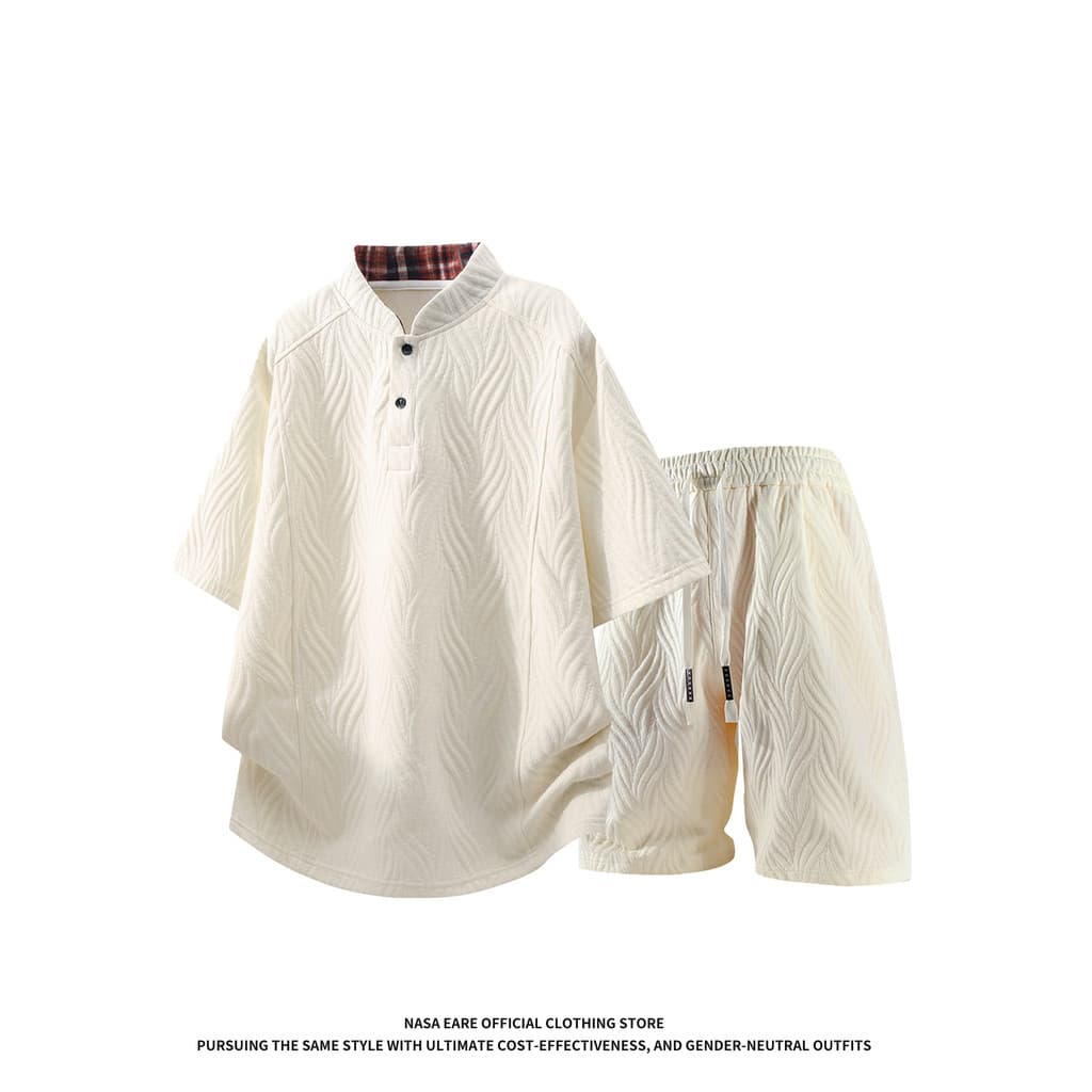 NASAB-EARE Verão Texturizado Camisa POLO de Manga Curta Terno Masculino Camiseta de Seda Gelo Adolescente Legal Bonito D