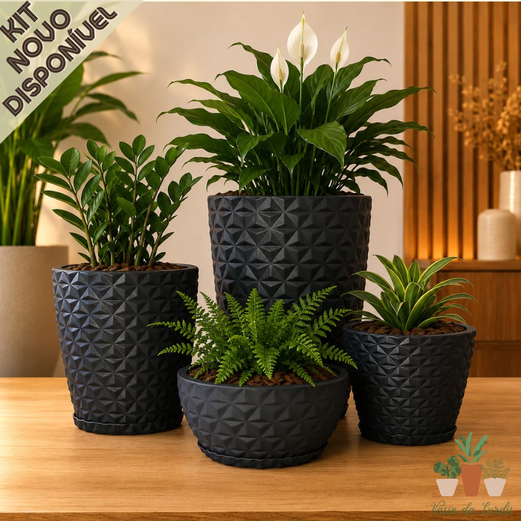 Kit 4 Vasos Diamante Pequeno para Decoração Ambiente Interno e Extorno