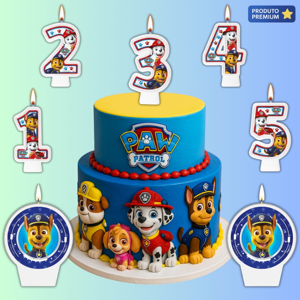 Vela Aniversário Patrulha Canina No 1 a 5 e Chase Mágica - Escolha o Modelo