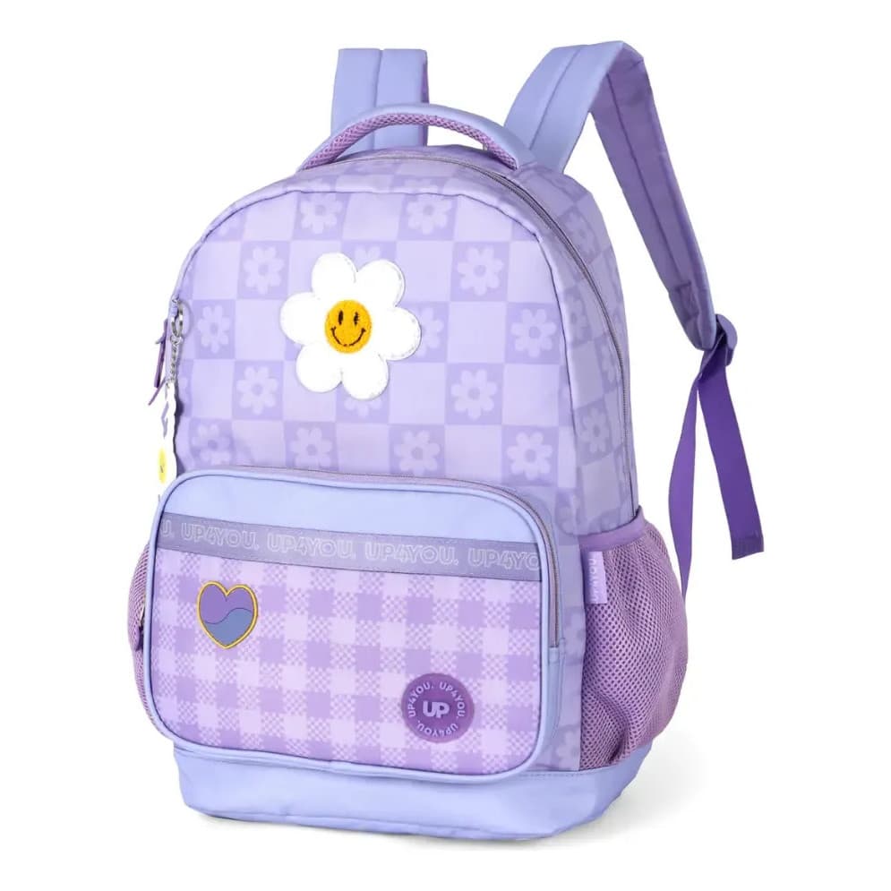 Mochila Escolar Costas Reforçada Juvenil Up4you Flor Roxo