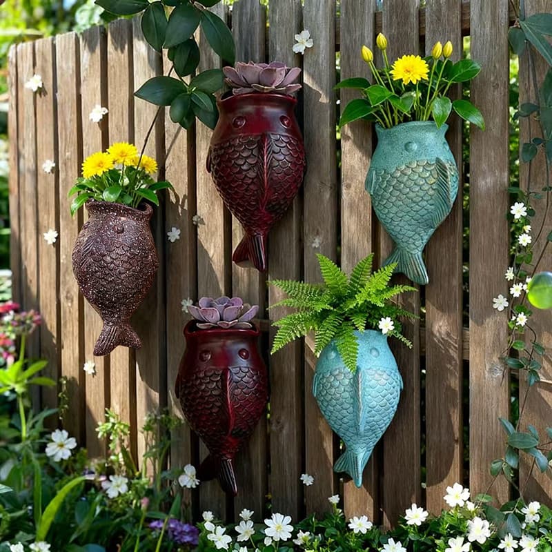 Criativo em forma de peixe vasos de parede decorações de parede ao ar livre tridimensional plantio vasos de flores casa
